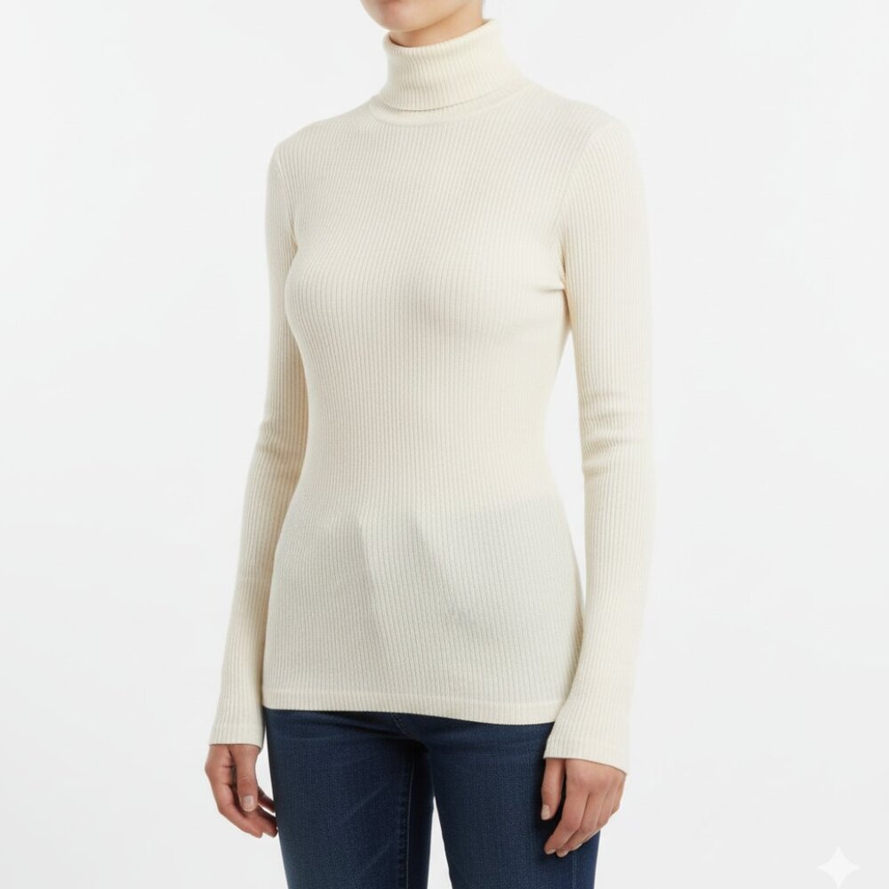 Michael Stars Cream Soft Knit Turtleneck Long Sleeve Top – Women’s One Size